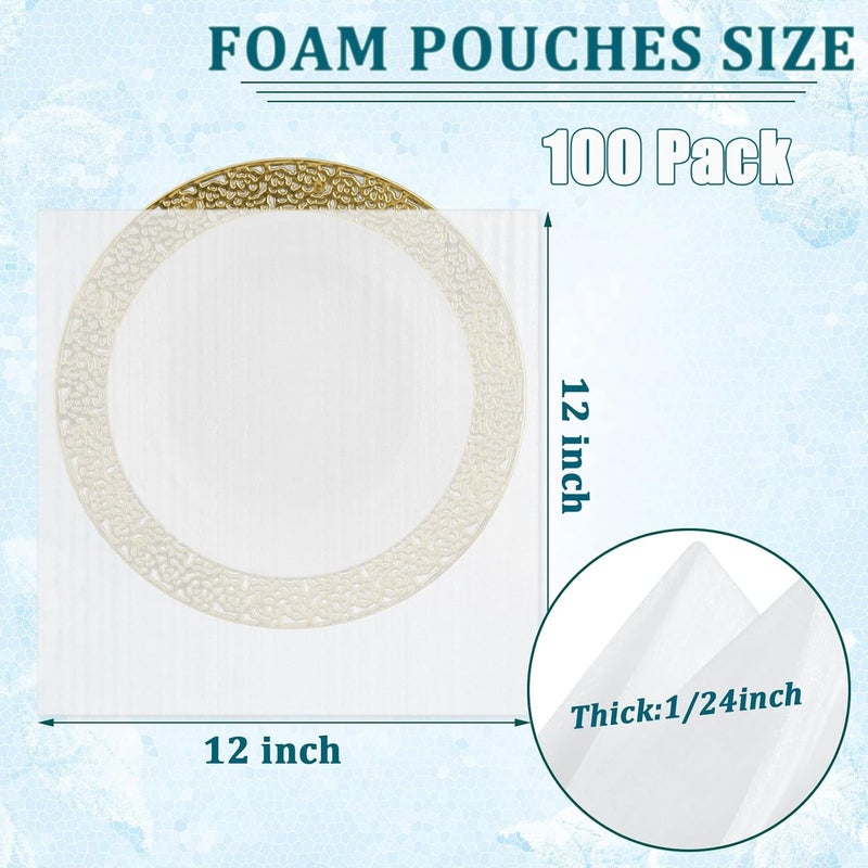 APOCHON 100 Pack Foam Pouches 12x12 Inch, Cushion Foam Wrap Pouches Protect Mugs, Glasses, Ceramics and Dishes, Plate Packing Sleeves for Moving, Packing Supplies for Fragile Item - Image 2